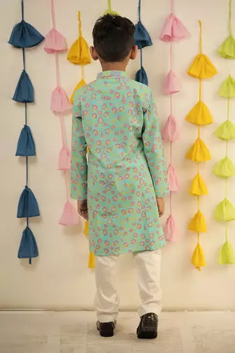 Blue block printed kurta set