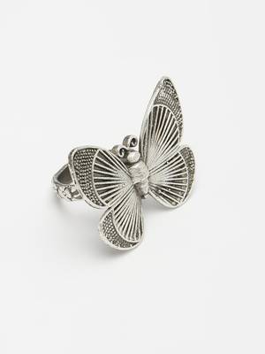 Women silver-toned butterfly shape adjustable finger ring 3
