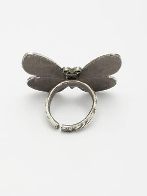 Women silver-toned butterfly shape adjustable finger ring 4