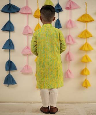 Lemon yellow block printed kurta set 3