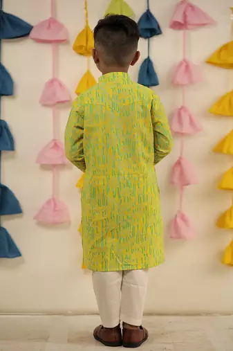 Lemon yellow block printed kurta set