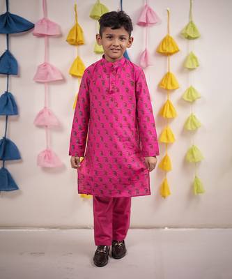 Pink block printed kurta set 1