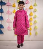Pink block printed kurta set