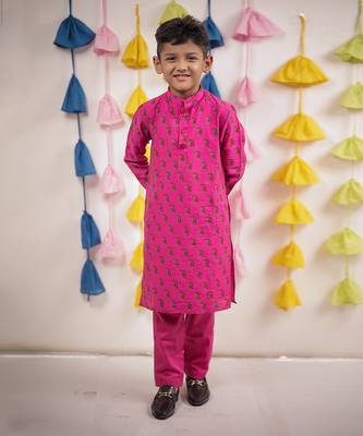 Pink block printed kurta set 2