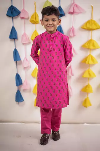 Pink block printed kurta set
