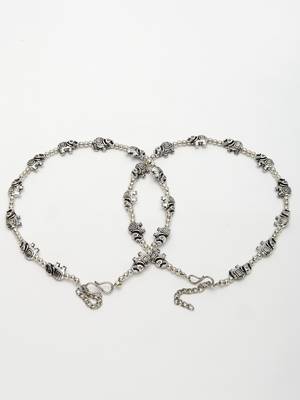 Women set of 2 silver-plated elephant design anklets 3