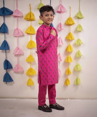 Pink block printed kurta set 3
