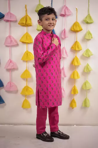 Pink block printed kurta set