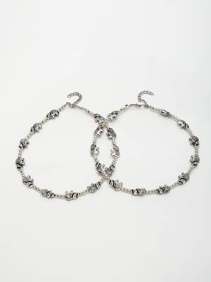 Women set of 2 silver-plated elephant design anklets 4