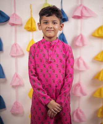 Pink block printed kurta set 5