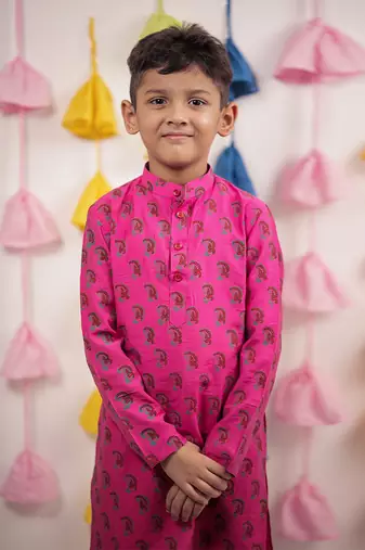 Pink block printed kurta set