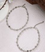 Women set of 2 silver-plated star design anklets
