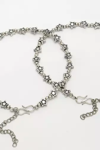 Women set of 2 silver-plated star design anklets