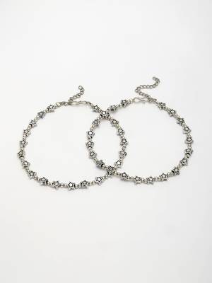 Women set of 2 silver-plated star design anklets 3