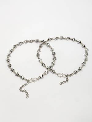 Women set of 2 silver-plated star design anklets 4