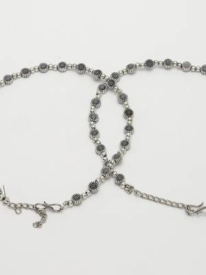 Women set of 2 silver-plated german silver anklets 2