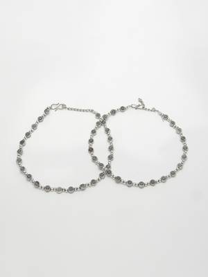 Women set of 2 silver-plated german silver anklets 3