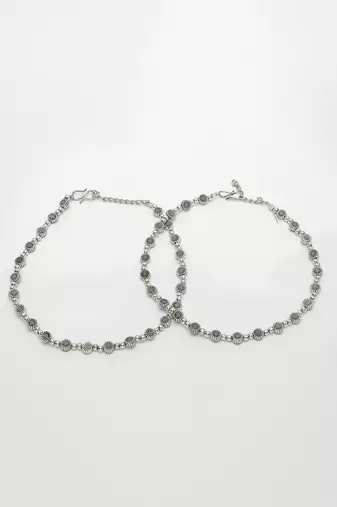 Women set of 2 silver-plated german silver anklets