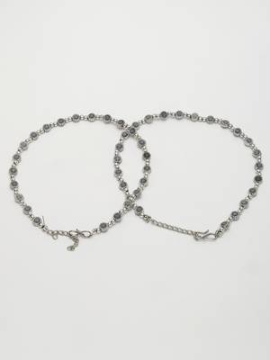 Women set of 2 silver-plated german silver anklets 4