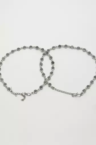 Women set of 2 silver-plated german silver anklets