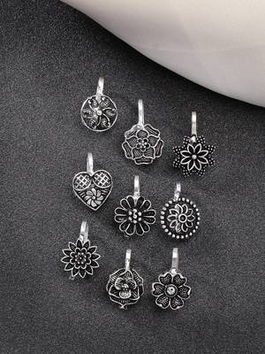 Women set of 9 silver-plated german silver nose pins 1