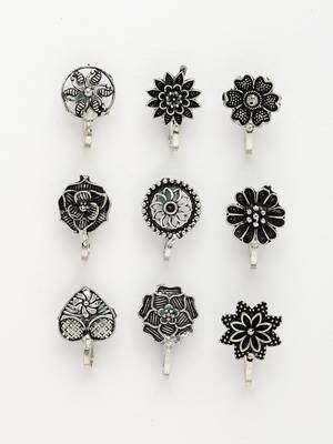 Women set of 9 silver-plated german silver nose pins 2