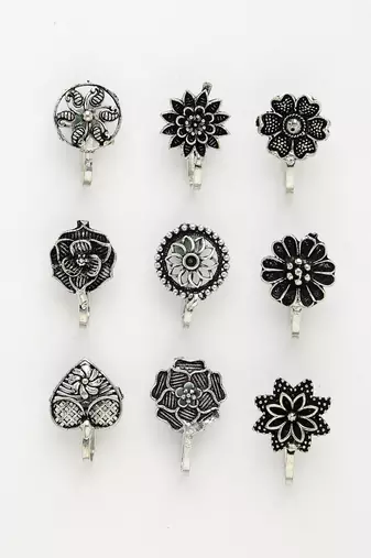 Women set of 9 silver-plated german silver nose pins