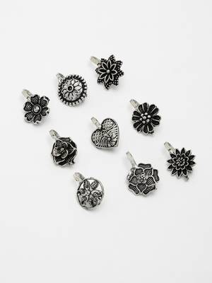Women set of 9 silver-plated german silver nose pins 3