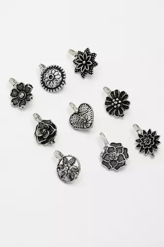 Women set of 9 silver-plated german silver nose pins