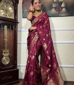 Wine Designer Weaving Jacquard Banarasi silk blend Traditional Saree