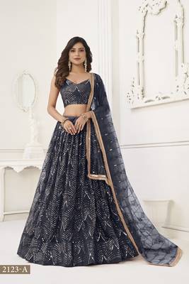 Glamorous Black Net With Sequins And Thread Embroidery Real Mirror Work Lehenga Choli For Wedding 1