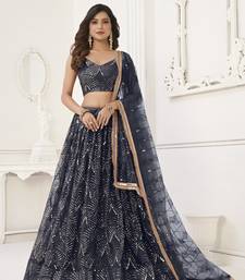 Glamorous Black Net With Sequins And Thread Embroidery Real Mirror Work Lehenga Choli For Wedding