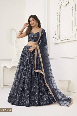 Glamorous Black Net With Sequins And Thread Embroidery Real Mirror Work Lehenga Choli For Wedding 2
