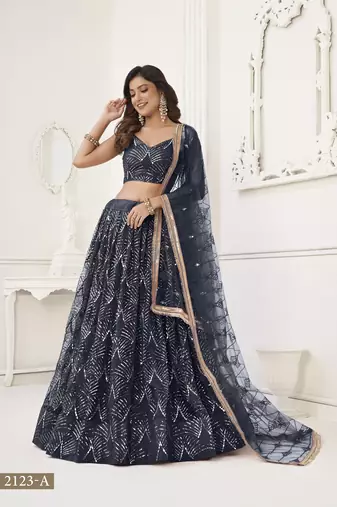 Glamorous Black Net With Sequins And Thread Embroidery Real Mirror Work Lehenga Choli For Wedding