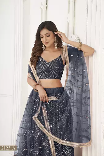 Glamorous Black Net With Sequins And Thread Embroidery Real Mirror Work Lehenga Choli For Wedding