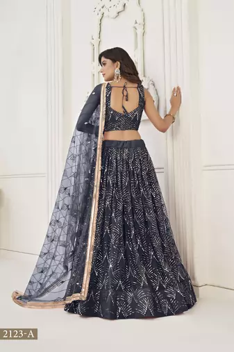 Glamorous Black Net With Sequins And Thread Embroidery Real Mirror Work Lehenga Choli For Wedding