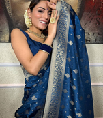 Blue Designer Weaving Jacquard Banarasi silk blend Traditional Saree