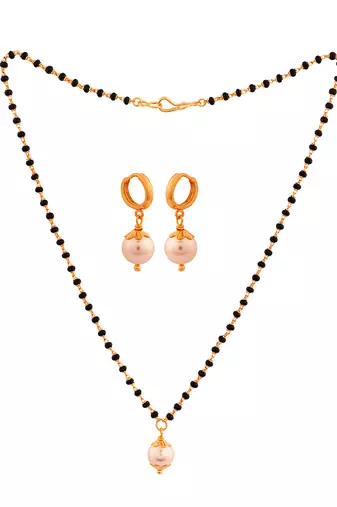 Black beads mangalsutra (with cap) SHORT) and earrings set one gram gold