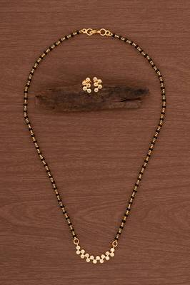 Black beads mangalsutra SHORT (with cap) and earrings set one gram gold 2