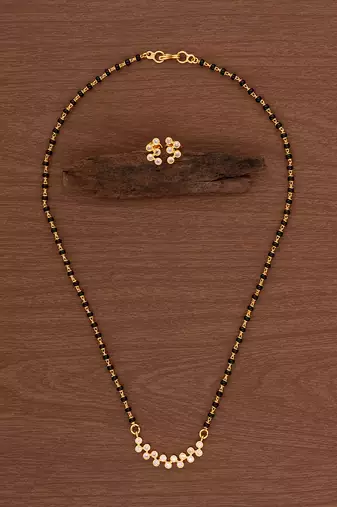 Black beads mangalsutra SHORT (with cap) and earrings set one gram gold