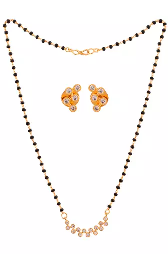Black beads mangalsutra SHORT (with cap) and earrings set one gram gold