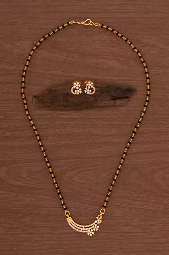 Black beads mangalsutra with cap (short) and earrings set one gram gold