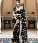 Black Designer Weaving Jacquard Banarasi silk blend Traditional Saree