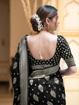 Black Designer Weaving Jacquard Banarasi silk blend Traditional Saree 4