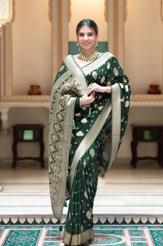 Green Designer Weaving Jacquard Banarasi silk blend Traditional Saree