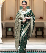Green Designer Weaving Jacquard Banarasi silk blend Traditional Saree