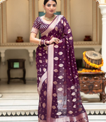 Purple Designer Weaving Jacquard Banarasi silk blend Traditional Saree