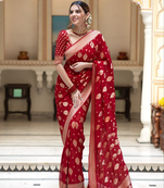 Red Designer Weaving Jacquard Banarasi silk blend Traditional Saree