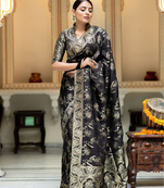 Black Designer Weaving Jacquard Banarasi silk blend Traditional Saree