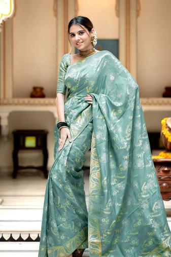 Blue Designer Weaving Jacquard Banarasi silk blend Traditional Saree